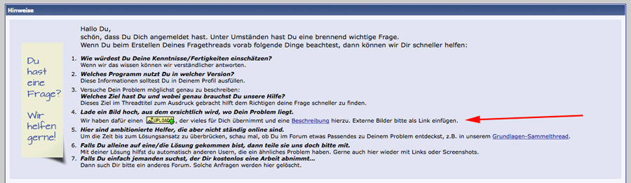 Upload Hinweis